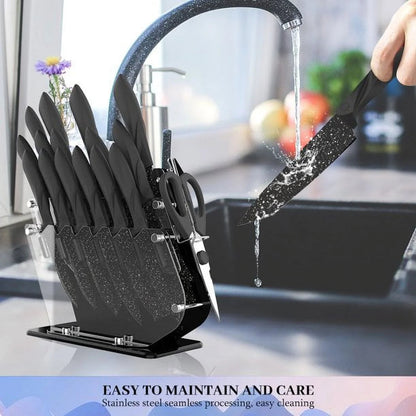 Skorter | 16 Piece Ceramic Coated Knife Block Set with Scissors