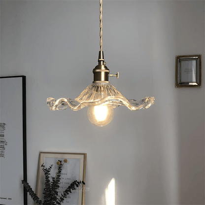 Skorter | Elegant Hibiscus Flower Pendant Light – Glass & Brass Hanging Lamp