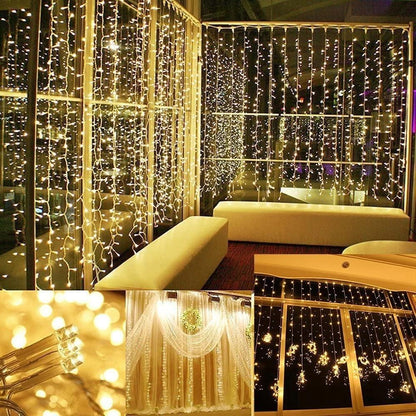 Skorter | 600 LED 9.8 x 19.6 FT. LED Curtain Lights with 8 Lighting Modes and Memory Function