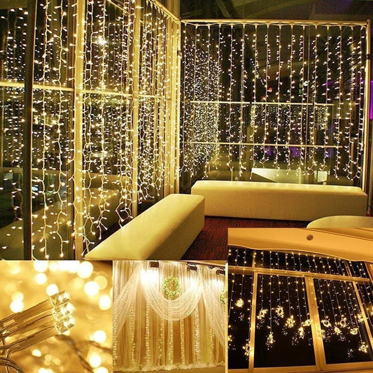 Skorter | 600 LED 9.8 x 19.6 FT. LED Curtain Lights with 8 Lighting Modes and Memory Function