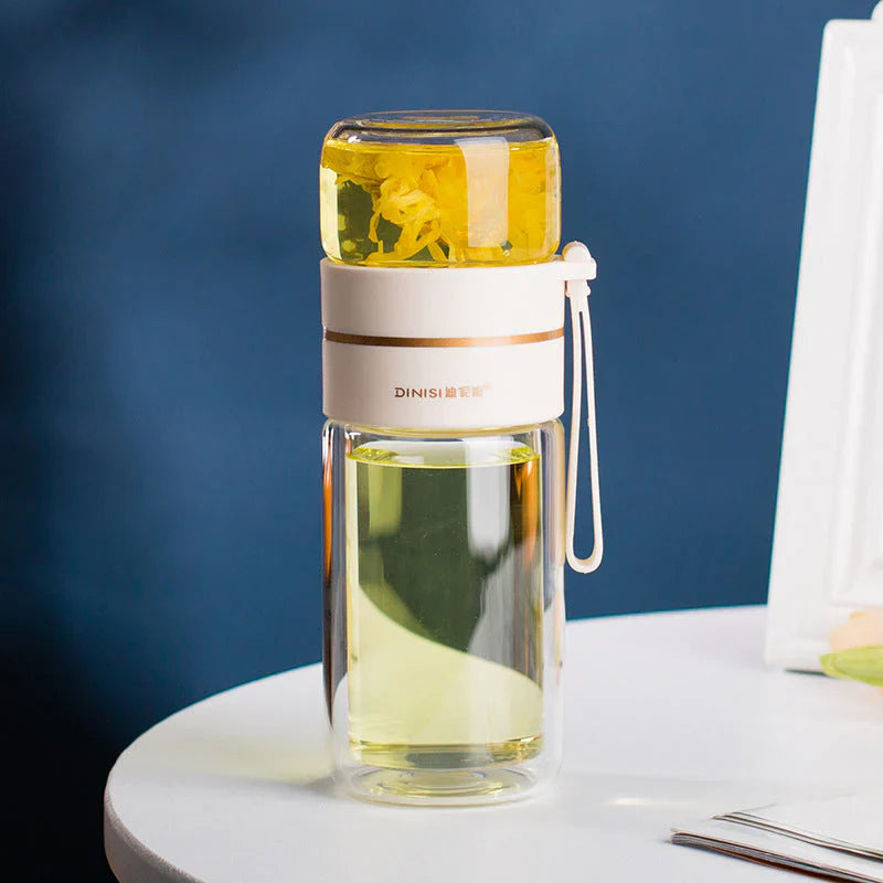 Skorter | Double-walled glass bottle with tea strainer and infuser