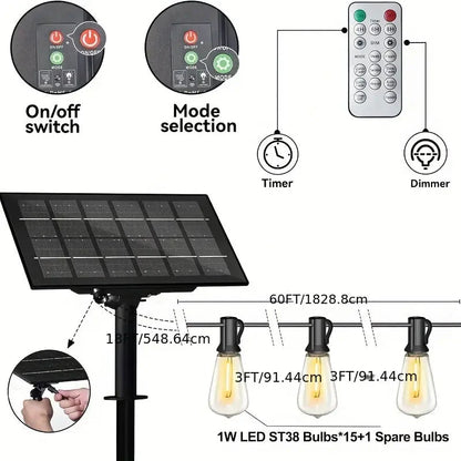 Skorter | 60FT Solar String Lights With USB Port & Remote Control