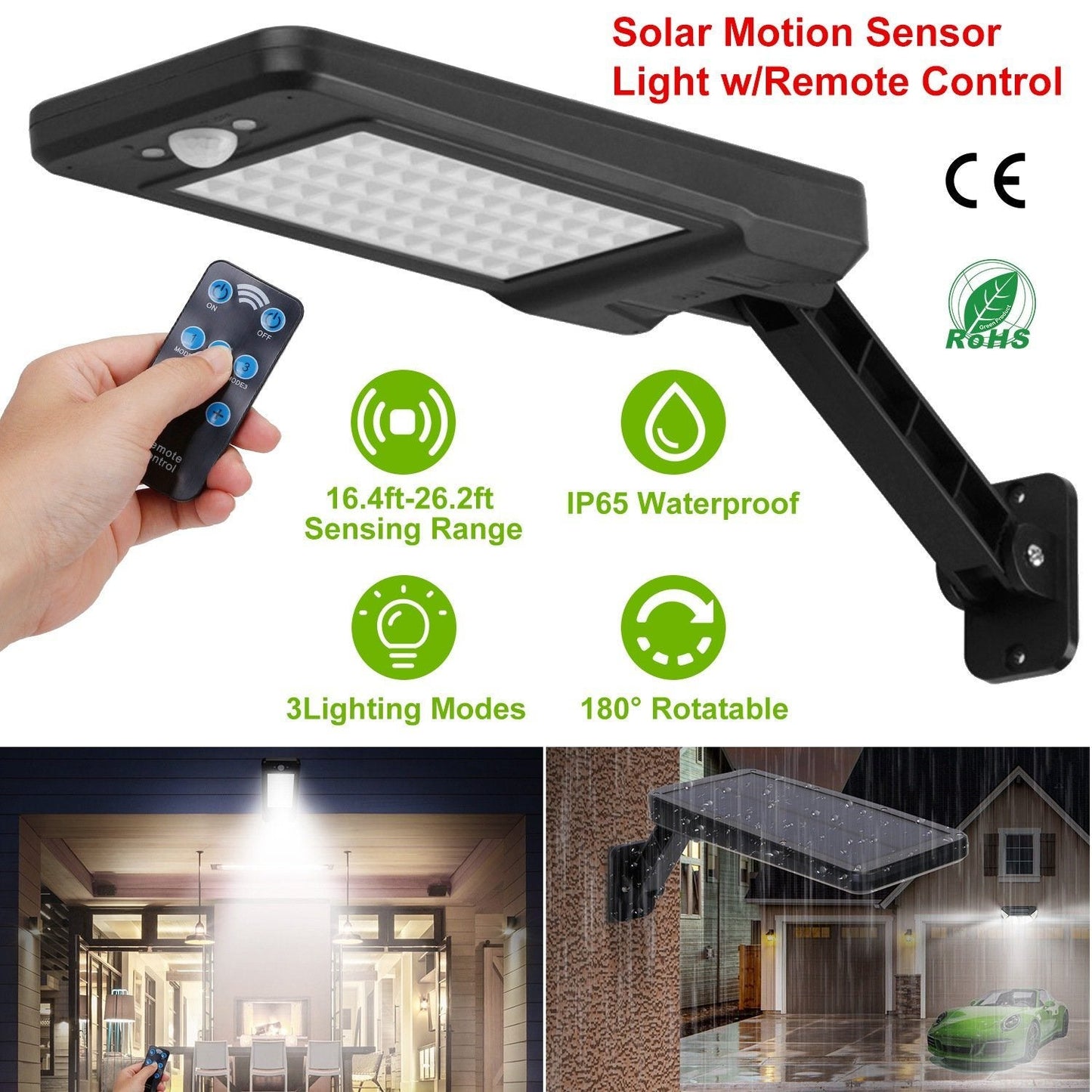 Skorter | 60LEDs Solar PIR Motion Sensor Remote Control Wireless Lamp
