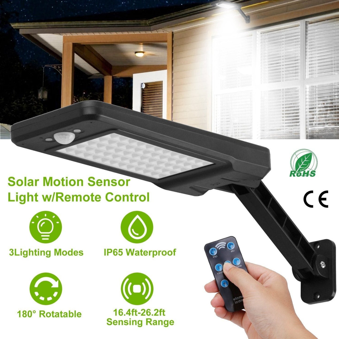 Skorter | 60LEDs Solar PIR Motion Sensor Remote Control Wireless Lamp