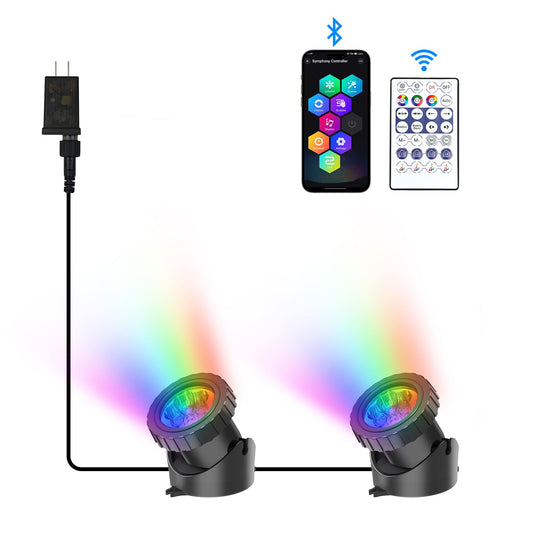 Skorter | Crepow Rgb Underwater Pond Lights, Ip68 Waterproof Led Spotlights, Bluetooth Control, Set Of 2