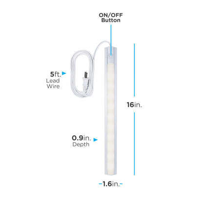 Skorter | Enbrighten 16" LED Under Cabinet Light Fixture, 3000K Clear White, 384 Lumen, Plastic Housing