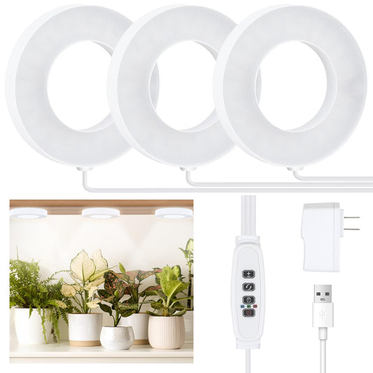 Skorter | Aopeids 144 LED Grow Light For Indoor Plants Full Spectrum 5000K, Upgraded 3 Lighting Modes, Plant Light With Auto On/Off Timer 4/8/12H, Halo Lite Grow Light 10-Level Dimmable (White, Tri Head)
