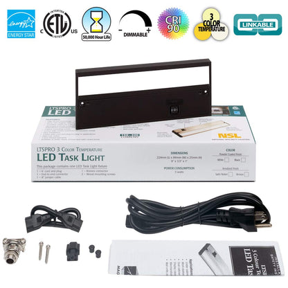 Skorter | Nsl Ltspro 9" Dimmable Led Work Light - 3 Color Temperatures, Black Under Cabinet Lighting