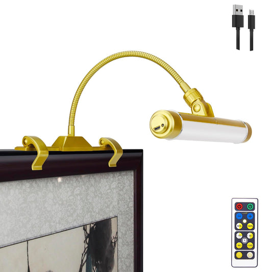 Skorter | Luxsway Wireless Picture Frame Light, Rechargeable Clip-On Art Lamp, 28 LEDs, Remote Control, Gold
