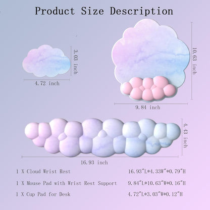 Skorter | Cloud-Shaped Ergonomic Wrist Rest Set with Mouse Pad & Coaster – Zeyora