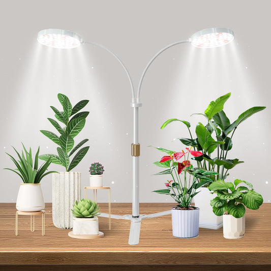 Skorter | Grow Light Dual Ring 3.5&quot; With Base, 122 Leds 6000K White Full Spectrum Gooseneck Plant Lamp For Indoor Desk Plants, Dimmable & Height Adjustable 9-16&quot;, Timer 4/8/12/18 Hours