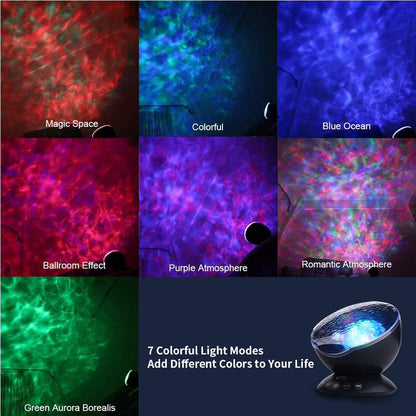 Skorter | Tomnew Sea Wave Projector with Remote Control, 7 Colors LED, Music Speaker, Night Light for Children and Adults