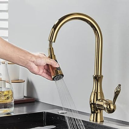 Skorter | Brass Kitchen Faucet Pull Out Mixer Sink Water Tap 360 Rotation Single Handle