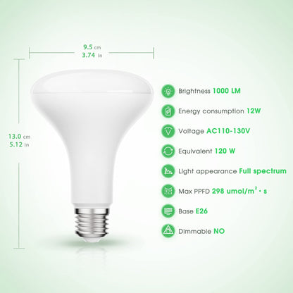 Skorter | Briignite LED Grow Light Bulbs, Full Spectrum 12W E26, 4 Pack for Indoor Plants & Hydroponics