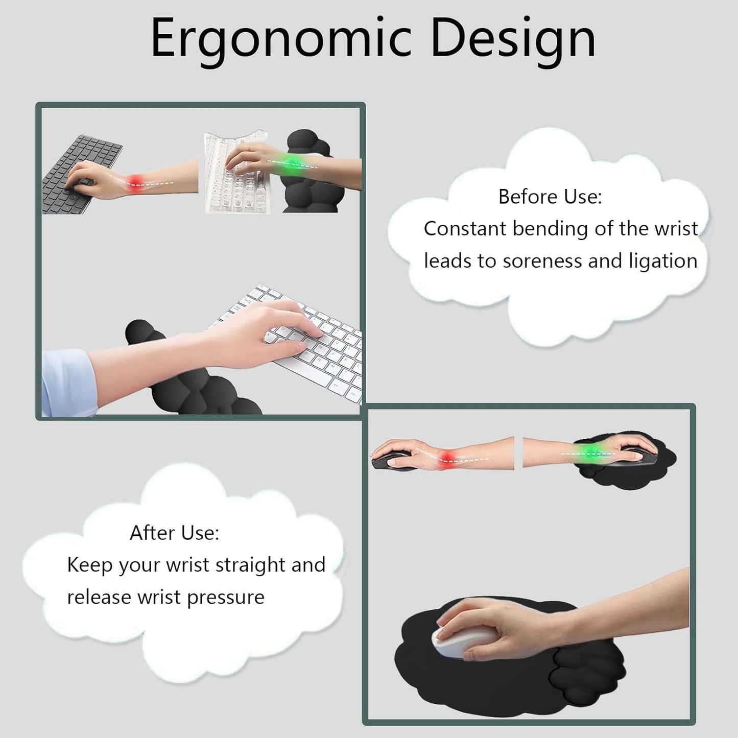 Skorter | Cloud-Shaped Ergonomic Wrist Rest Set with Mouse Pad & Coaster – Zeyora