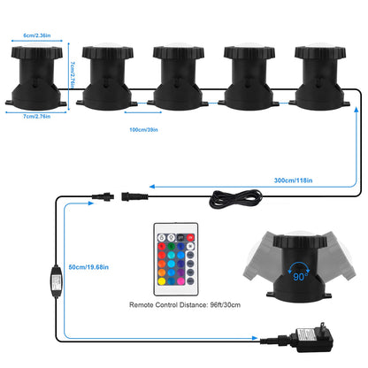 Skorter | T-Sun 5 Head Rgb Led Spotlight With Remote Control - Underwater Spotlights For Garden, Pool, Aquarium