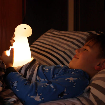 Skorter | Globe Electric Brontosaurus Led Night Light - Multicolored, Rechargeable Silicone Table Lamp, White