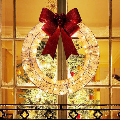 Skorter | Illuminated Christmas Wreath Luxury Gold-Green 50cm – Handmade Door Wreath with LED