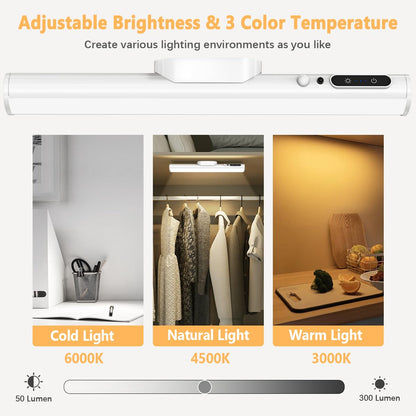 Skorter | Bravzurg Motion Sensor LED Wall Strip Light, Rechargeable Under Cabinet Lighting - White