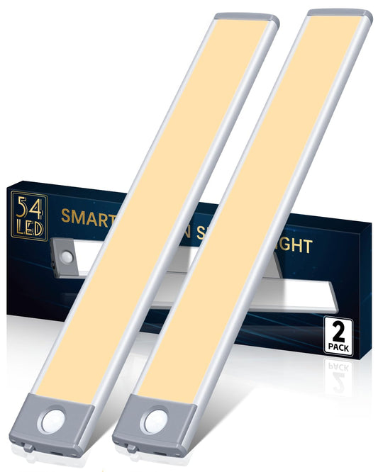 Skorter | Priorare 54 LED Motion Sensor Under Cabinet Lighting, Rechargeable Warm White Closet Light, 2Pack