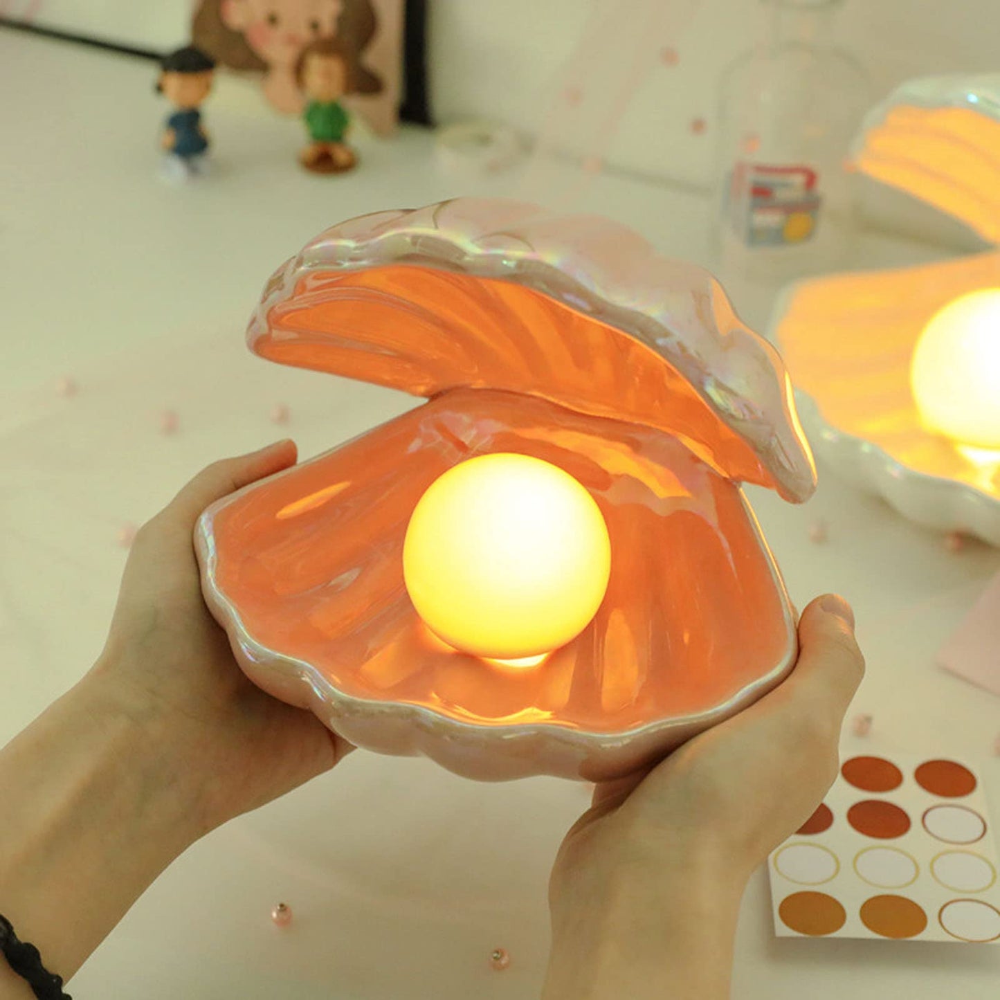 Skorter | Binaryabc Pink Ceramic Shell Pearl Led Lamp - Portable Night Light & Christmas Gift