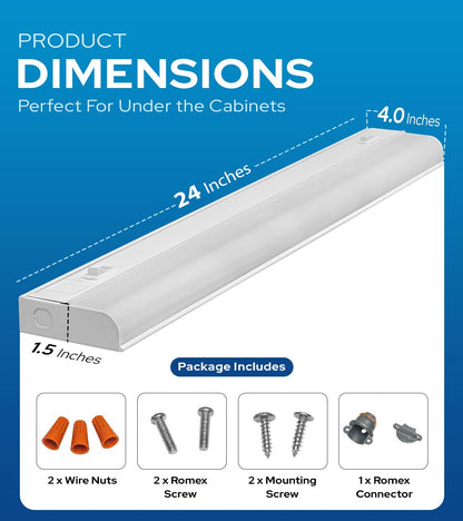 Skorter | Harrrrd 24" Hardwired Under Cabinet Lights - Dimmable 3000K/4000K Led, Soft & Cool