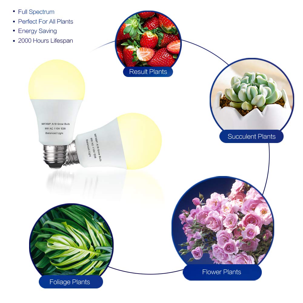Skorter | Mfxmf 6 Pack Full Spectrum Led Grow Light Bulbs, 9W E26 Replace 100W For Indoor Plants