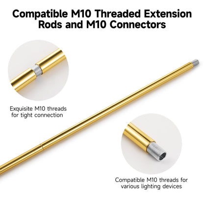 Skorter | Lnrueg 12&quot; Light Gold M10 Threaded Rod - 10 Pcs For Pendant Lamps & Crowns