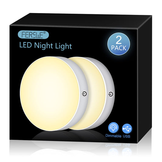 Skorter | Ferswe Dimmable Touch Lights, 3000K Rechargeable Led Tap Light - 2 Pack, Warm White