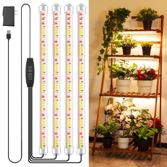 Skorter | 4 Bars 16" Grow Light For Indoor Plants, 240 Leds Full Spectrum Plant Grow Light Strips With Automatic On/Off Timer 3/9/12 Hours, 10 Brightness Levels, 3 Switch Modes Sun-like Grow Lights For Hydroponics Succulents