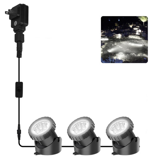 Skorter | Crepow Cold White LED Pond Light, Waterproof Submersible Spotlight for Garden & Aquarium (3-Pack)