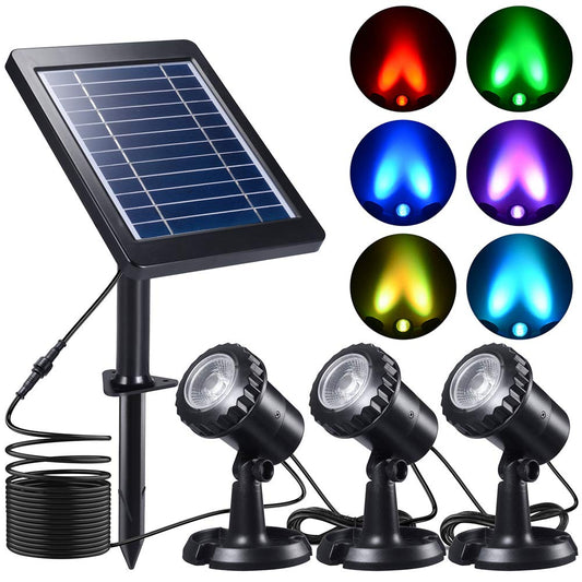 Skorter | Pchero Submersible Solar Pond Light, Rgb Led Landscape Lighting Ip68 Underwater Night Light For Fountain Swimming Pool Waterfall Aquarium Garden Outdoor, 3 Led Lamps And Solar Panel Included