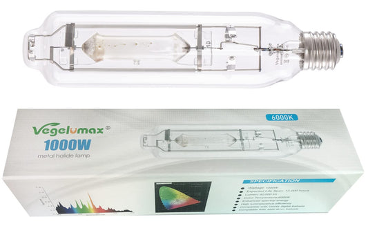 Skorter | Vegelumax Mh 1000W Metal Halide Single Ended Hid Grow Light Bulb Lamp High Par Enhanced Blue And Purple Spectrum For Hydroponic Horticulture Vegetative Growth, Cct 6000K, 92,000 Lumen, E39 Base