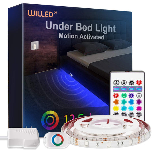 Skorter | Willed Rgb Led Stripe Light With Motion Sensor & Rf Remote Control For Under Bed & Party Decor