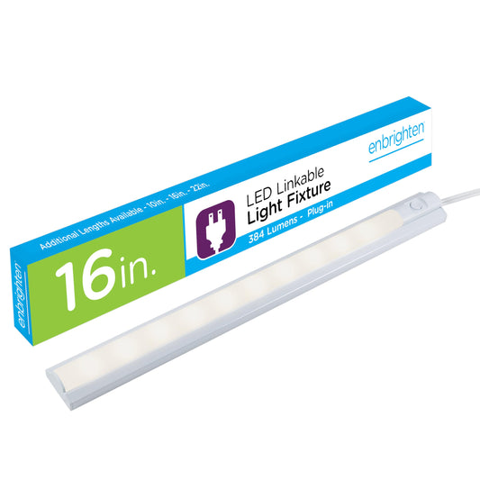 Skorter | Enbrighten 16" LED Under Cabinet Light Fixture, 3000K Clear White, 384 Lumen, Plastic Housing