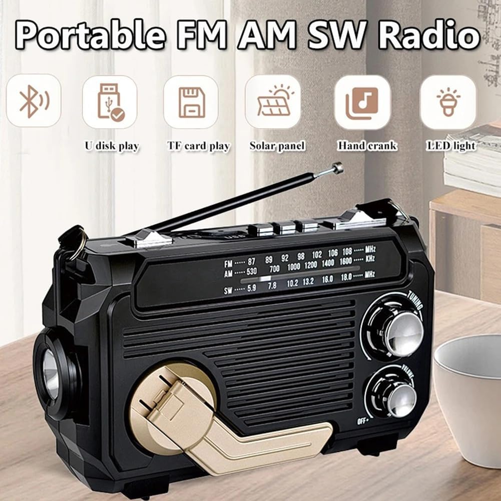 Skorter | SafeWave Emergency Radio with Built-in Power Bank – Hand Crank, Solar & USB Charging, AM/FM, LED Torch & SOS Alert