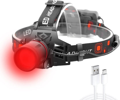Skorter | Rechargeable LED Headlamp with White, Red, and Green Light – Powerful Headlamp with USB and Battery