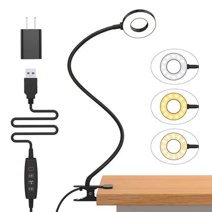 Skorter | Izell Led Desk Lamp with Clamp, 3 Color Modes & 10 Brightness Levels, Flexible Goose Neck - Black