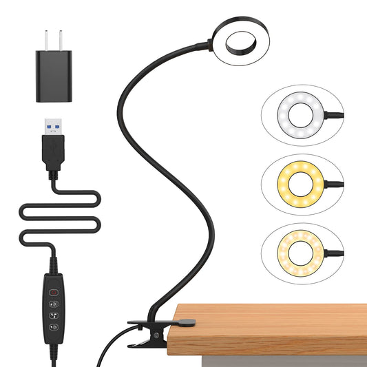 Skorter | Izell Led Desk Lamp with Clamp, 3 Color Modes & 10 Brightness Levels, Flexible Goose Neck - Black