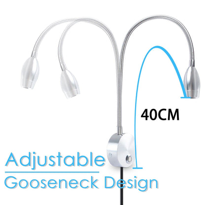 Skorter | Adjustable LED dimmable reading lamp for books, adjustable wall-mounted bedside lamp, silver