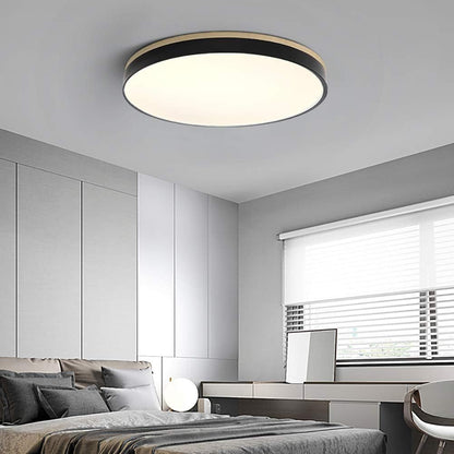 Skorter | Wooden Round Shape Flush Ceiling Light | LED. Solid Wood & Iron for Living Room. Dining Room & Hallway