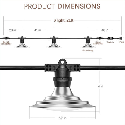 Skorter | 6-bulb outdoor LED grow lights, full spectrum waterproof light string for greenhouse