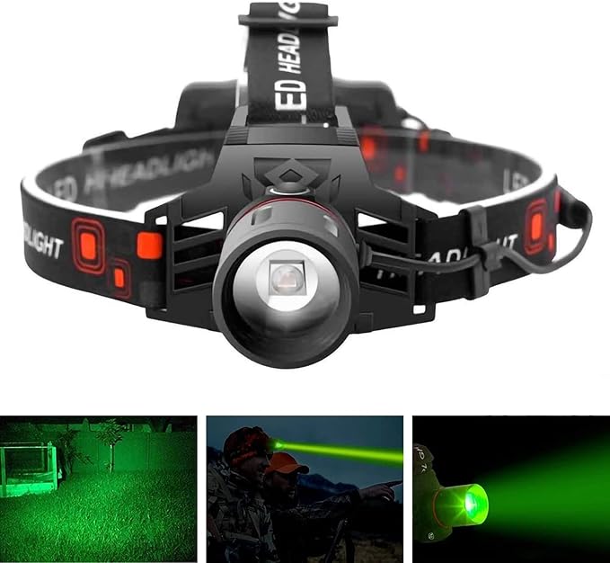 Skorter | Rechargeable LED Headlamp with White, Red, and Green Light – Powerful Headlamp with USB and Battery