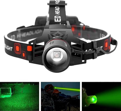 Skorter | Rechargeable LED Headlamp with White, Red, and Green Light – Powerful Headlamp with USB and Battery