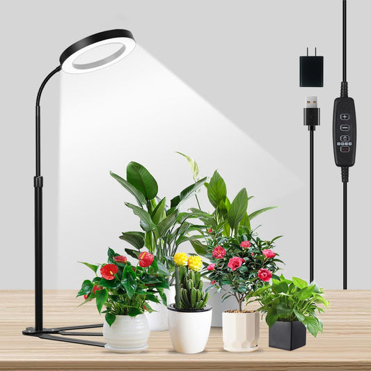 Skorter | Yeoleh Grow Light For Indoor Plants, 6000K White Led Full Spectrum Gooseneck Plant Lamp With Dimmable & Height Adjustable For Mini Succulent, Desktop Plants, Auto Timer 4/8/12/18 Hours
