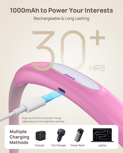Skorter | Trond LED Neck Reading Light - 3 Colors, 3 Brightness Levels, Rechargeable, Eye-Friendly, Rose Red
