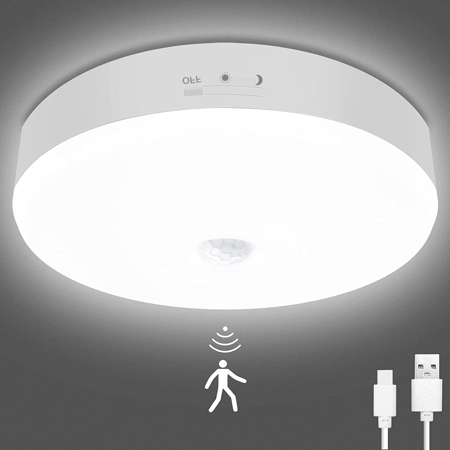 Skorter | Toowell Motion Sensor LED Ceiling Light - Rechargeable, Wireless, Cool White for Indoor/Outdoor Use
