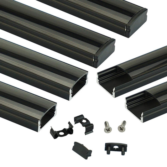Skorter | Muzata 6Pack 3.3Ft Led Channel Black Aluminium U Shape With Smoke Colored Cover - Easy Installation