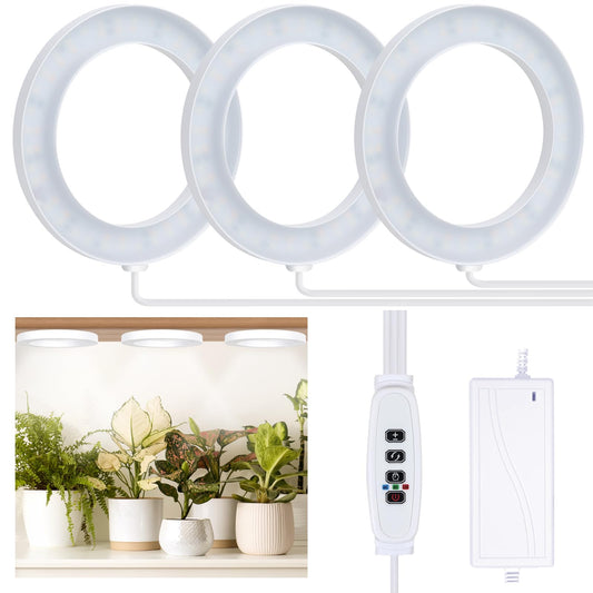 Skorter | Aopeids 2025 Upgraded Full Spectrum Grow Light For Indoor Plants - 216 Leds, 3 Lighting Modes, Automatic On/Off Timer (4/8/12H), 10-Level Dimmable Halo Small Plant Lights (White, 6.3Inch Tri Head)