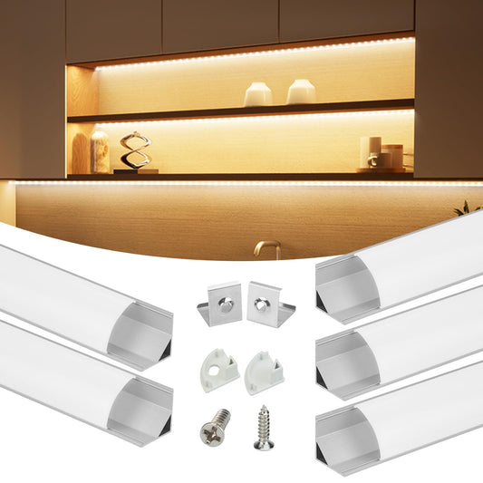 Skorter | Muzata 5Pack 3.3Ft Led Channel With Milk White Cover, Easy Installation Silver Aluminium Diffuser